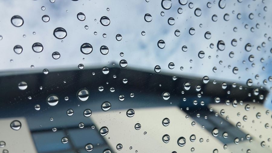 Windscreen with hydrophobic coating from silicone wiper blades.